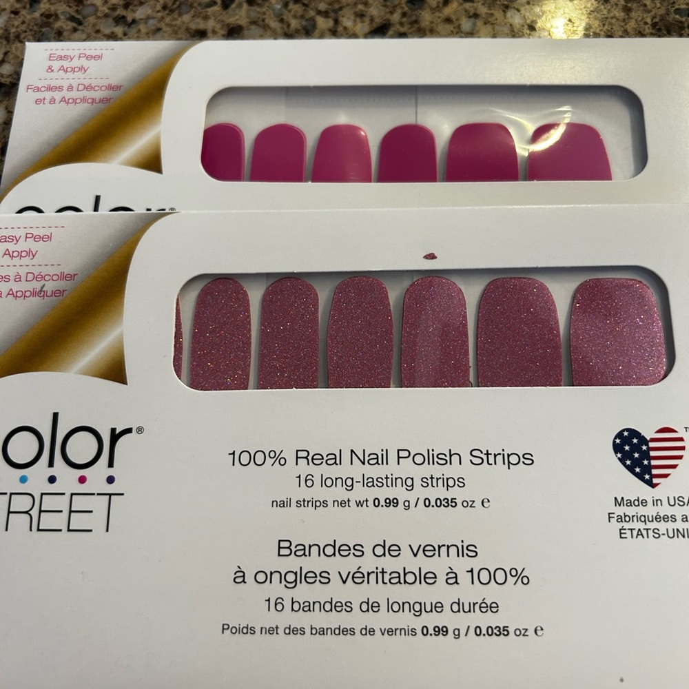 Color Street Pink Glitter Nail Polish Strips- Key West is Best and Czech Me Out